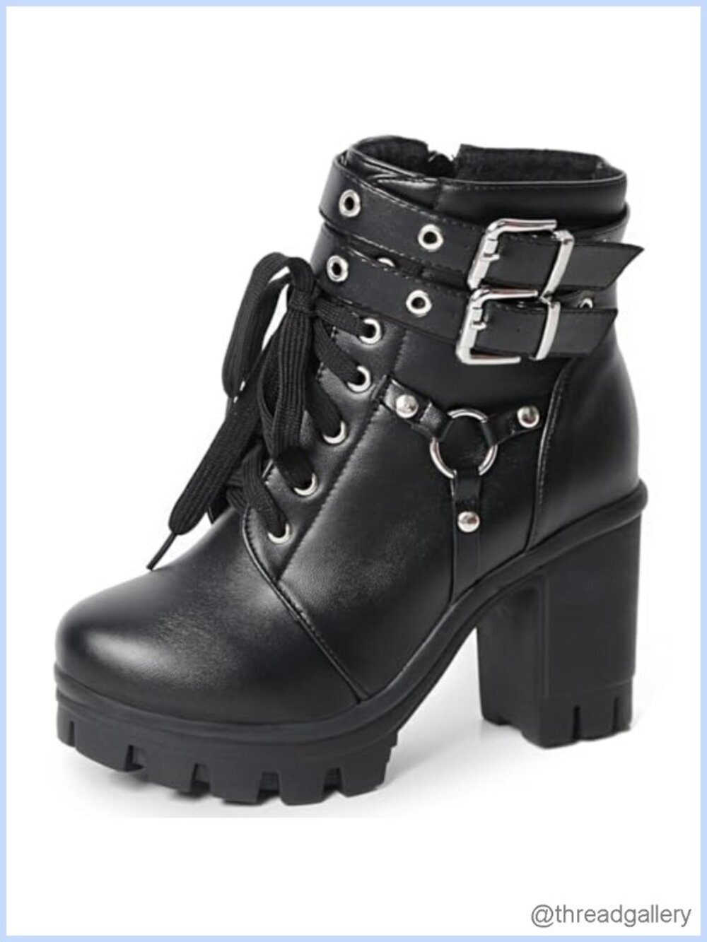 Platform Combat Boots with Chunky Heel, Gothic Punk Ankle Booties with Zip &